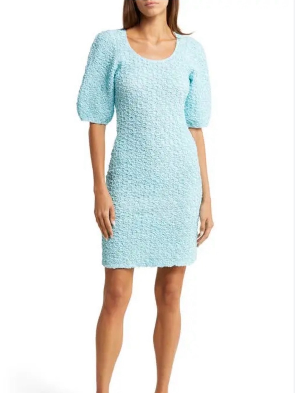 Samsøe Samsøe Sophia Dress Medium Iced Aqua Blue Crinkle Mini Puff Sleeve